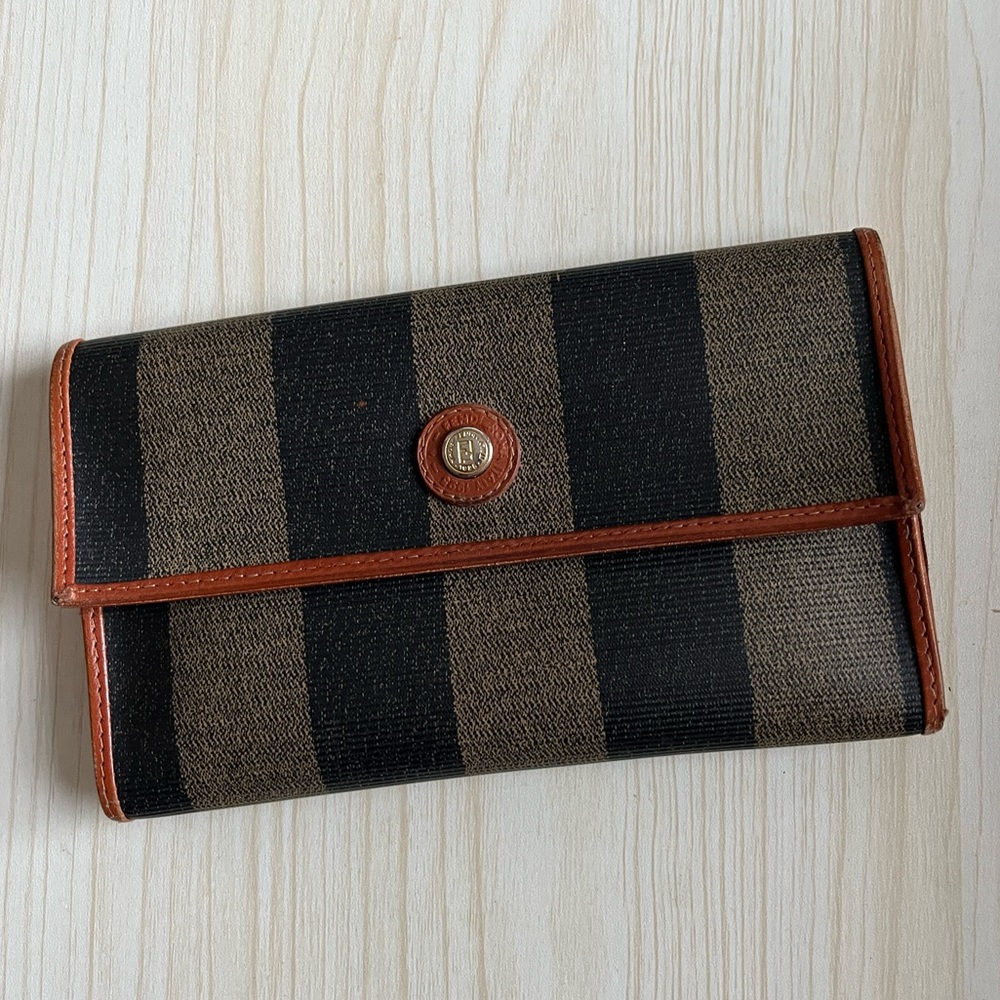 Fendi Pequin Black and Brown Striped Wallet